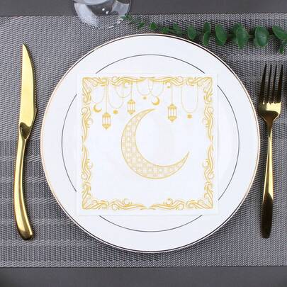 20pcs Ramadan Themed Napkins, Printed With Moon Series, Square Paper For Party And Gathering, Ramadan Decorative Napkins