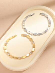 1 chiếc vòng tay bằng đồng mạ vàng 18K đính đá Cubic Zirconia, thiết kế dành cho nữ, sang trọng, thanh lịch, phù hợp để đeo hàng ngày và làm quà tặng, thích hợp cho mọi mùa, chủ đề Giáng sinh. - Vòng tay đá zircon - Xem 1