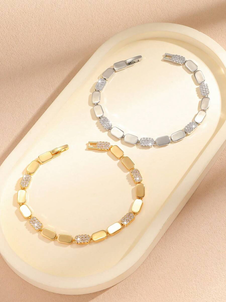 1 chiếc vòng tay bằng đồng mạ vàng 18K đính đá Cubic Zirconia, thiết kế dành cho nữ, sang trọng, thanh lịch, phù hợp để đeo hàng ngày và làm quà tặng, thích hợp cho mọi mùa, chủ đề Giáng sinh. - Vòng tay đá zircon - Xem 1