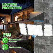 226LED White Light Outdoor Solar Three-Head Floodlight, Adjustable Light Board, Large Lighting Angle And Area, IP65, Remote Control +16.4ft Cable, Suitable For Garden/Courtyard/Balcony/Garage/Corridor/Swimming Pool/Porch Lighting Use - White Light - View 3