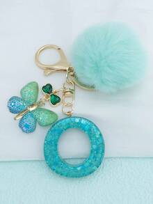 1 móc khóa chữ cái đầu tiếng Anh kèm mặt dây chuyền hình bông tuyết bằng nhựa, phụ kiện trang trí túi xách nữ kèm quả cầu lông, tua rua hình bướm bằng thủy tinh khảm, quà tặng cho mẹ và bạn bè. - Màu xanh Bạc hà - Xem 26