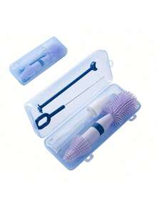 6pcs/Pack Portable Silicone Bottle Brush Set With Travel Case, Including Bottle Brush, Nipple Brush, Straw Brush,Spray Bottle,Bottle Rack, Milk Bottle Cleaning Set Perfect For Outdoor Travel - Multicolor - View 12