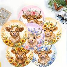 6pcs Cute Highland Cow Pattern Coaster Set, Home Decor Absorbent Silicone Coasters For Tea Cup, Water Glass, Wine Glass, Coffee Mug, Suitable For Home, Party, Kitchen Accessories, All Season Decoration - Multicolor - View 14