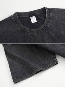 230g Vintage Washed Round Neck Short Sleeved Shirt, Tiger Head Double-Sided Print, Running T-Shirt, Street Short Sleeved Shirt, Vintage Gym Sportswear, Men's T-Shirt - màu đen - Xem 2