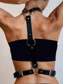 1pc Women's PU Leather Chest Harness Sexy Lingerie Accessory, Cosplay Item - Black - View 2