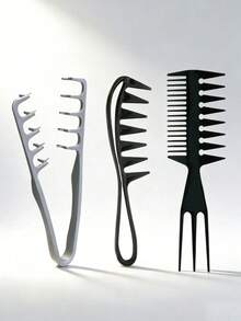 3pcs/Set Men's Salon Hairstyling Brush Set - Texture Oil Wide-Tooth Comb, Pompadour Texture Brush, Volumizing Double-Tooth Comb, Plastic Root Lifting Hair Clip Brush Combo