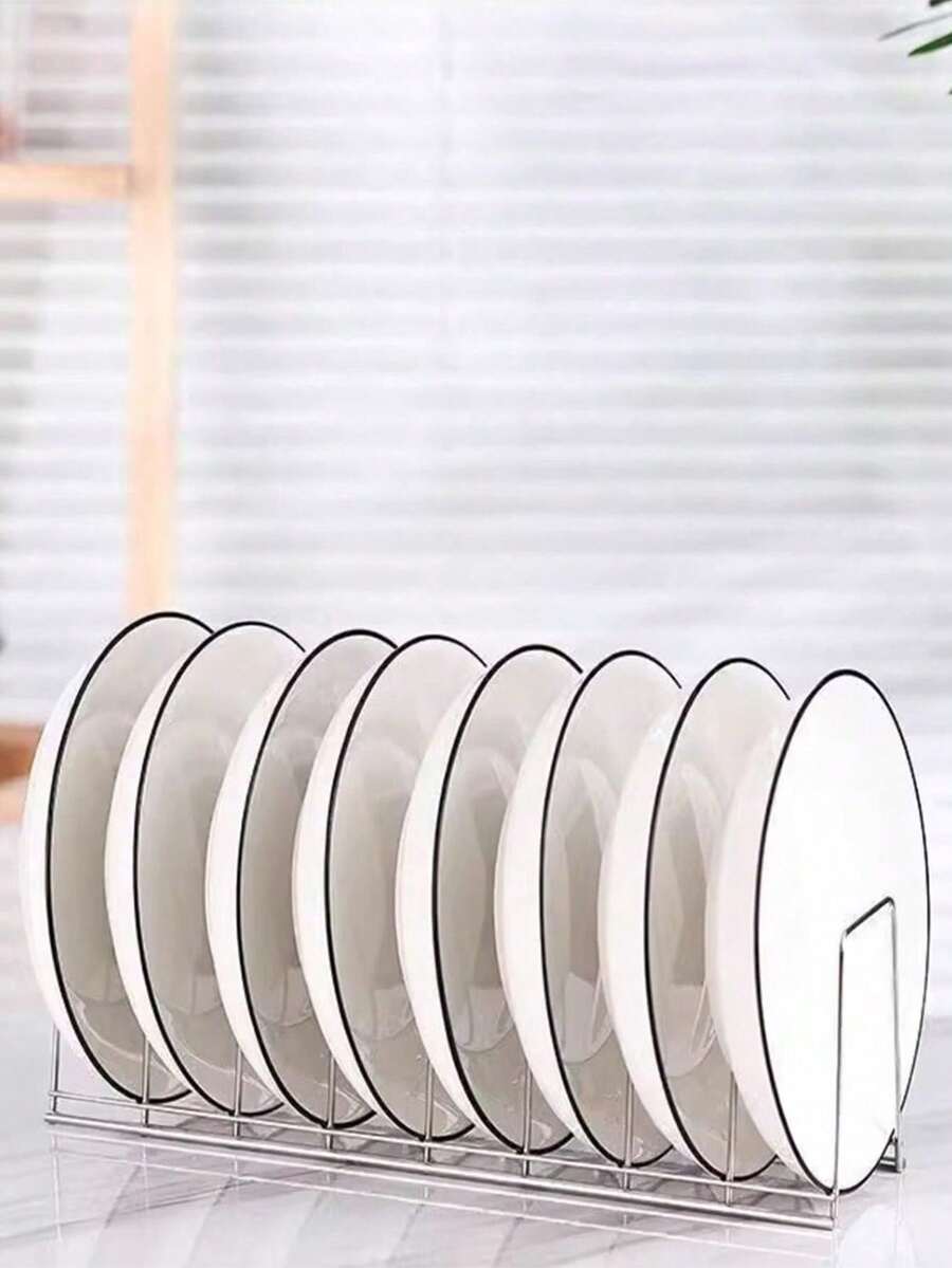 1 pieza Escurridor de platos de acero inoxidable, organizador de platos de acero plateado multifuncional, escurridor de platos y tazones ahorradores de espacio, bandeja para utensilios de cocina, soporte para tapas de ollas