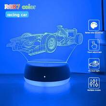 1pc 3D Racing Car Shaped Night Light, USB Powered, Touch Sensitive 7-Color Gradient, Creative Desk/Bedroom Atmosphere Lamp, Room Decor Light, Unique Night Light - Multicolor - View 1