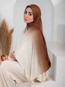 1件装高级渐变色针织头巾,高品质奢华女士穆斯林围巾披肩,渐变印花,长款头巾式弹力柔软头巾,适合日常生活、外出和聚会。 - 彩色 - 查看 2