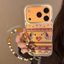 GUCADI Floating White Glaze Beige Stitching Dog + Amber Bead Rope Compatible With IPhone 17 Pro Max Phone Case, 16 Embossed Glitter, 13 Fair Island Puppy, 15 Electroplated, 11 Chain Hard Shell, Cute Personalized Retro Geometric Cartoon Niche Luxury Ins Style - Floating White - View 2
