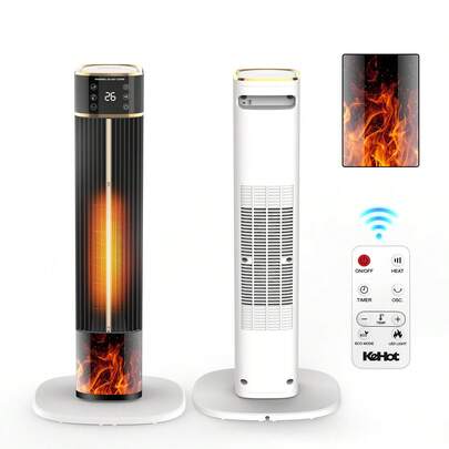 OYAJIA 2000W PTC Ceramic Electric Heater With Thermostat & Realistic Flame - Portable Quiet Room Heater Suitable For Office Bedroom, Has Mode, Timer, Oscillation