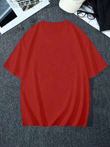 Y2K Anime Eye Print Oversized T-Shirt, Loose Fit, Premium Soft Fabric, Summer/Spring - Red - View 2