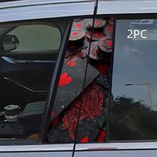 Pair Of Black Poker Pattern Car Stickers, Cartoon Theme PVC B-Pillar Decals - Self-Adhesive, Waterproof & Scratch-Resistant For Glass, Metal, Plastic, Ceramic, And Wood Surfaces