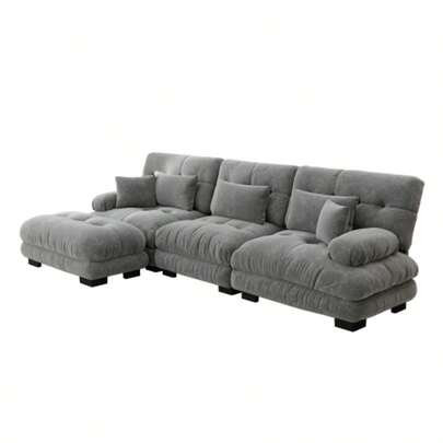 Luxuriöses Modulares Ecksofa - Übergroßes L-Formiges Cloud Couch Für Wohnzimmer, Tiefes Schlafsofa Mit Ottoman, Cord, Chenille Grau