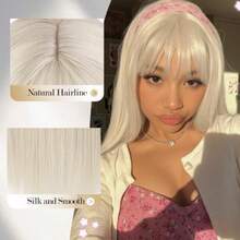 D613 Blonde Long Straight Wig With Bangs Light Blonde Silky Straight Hair Wigs For Women 28 Inch Synthetic Heat Resistant Fiber Wig For Cosplay Daily Party Use - 0Blonde - View 4