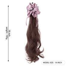 Extensión de coleta de satén morado con cordón - Pieza de cabello trenzado rizado largo, accesorio de cabello sintético realista para aumentar el volumen - Multicolor - Ver 6