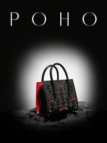 POHO品牌女士奢华手提包联名字母小号托特包 - V - 黑红 - 黑色 - 查看 4