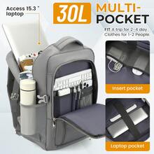 EZUOLA 40x30x20cm (24L bis 30L) erweiterbarer Reiserucksack, geeignet für Ryanair, Wizz Air, passend für 15,6" Laptop, Unisex Handgepäck für Pendeln und Geschäftsreisen, tolles Geschenk für Eltern, Töchter, Freunde - Hellgrau - Übersicht 5