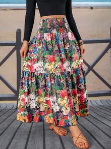 女士波西米亚风腰带荷叶边中长裙，度假风 - 彩色 - 查看 4