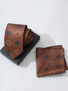 1 Set Of Men's Tie Set, Business Plaid Tie+Handkerchief Set, Fashionable And Versatile, Suitable For Parties, Weddings, Celebrations, All Seasons - A - View 4