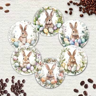 6pcs Easter Egg & Rabbit Themed Wooden Coasters, Decorative Drink Mats, Colorful Beverage Coasters, Charming Tabletop Protectors, Suitable For Coffee Tables, Home, Outdoor, Theme Parties, Perfect For Holidays, Birthdays, Outdoor Entertainment, Holiday Decor, Charming Accents, Drink Protectors, Home Decor, Coffee Lovers, 1 Set Of 6, 1800pcs/300 Sets