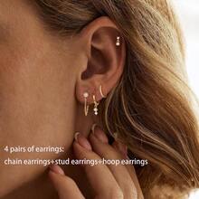 Gold Earrings For Women, 14k Gold Plated Dangle Huggie Earrings For Women  Dainty Gold Hoop Earring Stacks Hypoallergenic Pearl Chain Drop Cartilage Earring Fashion Womens Jewelry - 第六組 - 查看 3