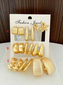 6/18pcs Stylish Gold Geometric Earring Set, Personalized Versatile Earrings Set For Women - Gold - View 9