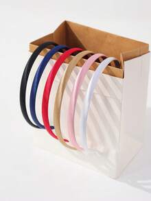 6条装女士休闲简约百搭纯色布艺细发带、发箍、发圈 - 彩色 - 查看 2