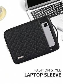 Shockproof Notebook Bag Black PU Laptop Sleeve With Handle Diamond-Quilted Laptop Bag - Black - View 5