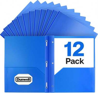 Dunwell Plastic 2 Pocket Folders With Prongs, (6 Pack), Pastel Colors, Durable Acid-Free Poly Is Cleanable, Tear Resistant, 3-Prong Folders, Labels Included