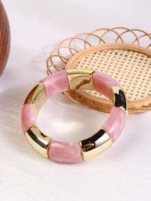 1条新款弹力手链，手工树脂抛光扎染手链，复古优雅串珠手链，时尚饰品，适合女性、女孩日常佩戴，也适合派对和旅行。