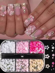 3D Acrylic Flower Nail Art Decorations, Mixed Flower Nail Pendant, Pearl & Caviar Bead Nail Art Jewelry, Nail Art Supplies For Women & Girls
