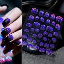 Silver Glitter Nail Stickers Adorned With Gold Foil, Featuring A Sparkling Metallic Meteor Pattern,  Y2K Shiny Nail Decals, Full Coverage Art Nails, Suitable For All Nail Shapes, 1 Sheet - Symphony Purple - Xem 6