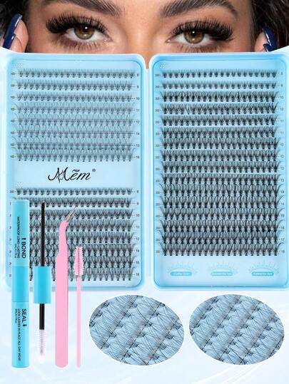640 piezas Kit de extensión de pestañas DIY - Longitud mixta de 10-16mm, incluye racimos de pestañas 10D, 20D, 30D, 40D y 50D para ojos de gato, cosplay, volumen ruso, natural, esponjoso y miradas dramáticas. El kit incluye pegamento, sellador y pinzas. Apto para uso doméstico. Conjunto de racimos de pestañas
