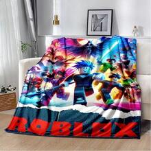 3D Cartoon R-Robloxs Game Flannel Blanket Soft Warm Throw Blanket For Bedroom Living Room Bed Travel Camping Picnic Gift(40).Jpg - White - View 1