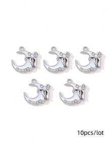 10/20pcs Mixed Cute Pearl Bow, Moon, Cross Zinc Alloy Pendant Beads For DIY Jewelry Making Necklace, Earrings - White - View 6