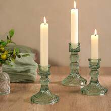 DARJEN Green Glass Candlestick Holders Set Of 6, 4" H & 5" H Taper Candle Holders For Candlesticks & Pillar Candles, Diamond Candle Holders For Wedding Party Table Centerpiece, Home Decor - 粉色 - 查看 7