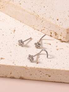 3Pcs Set Flower Nose Ring Set, Hypoallergenic Stainless Steel 18K Gold Plated - 20G, Washable, No Need To Remove, No Need To Care For Ear Piercings, S-Shaped, L-Shaped, And Straight Nose Rings, Piercing Jewelry Set - Multiple Styles - View 9