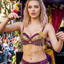 Áo bra múa bụng lấp lánh dành cho nữ, áo bra có tua rua, thích hợp cho tiệc chủ đề Halloween và biểu diễn trên sân khấu. - Nhiều màu - Xem 1