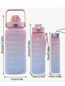 3pcs/Set 280ml/750ml/2000ml Plastic Water Bottles, Gradient Color High Capacity Tumblers With Straws - Multicolor - View 8