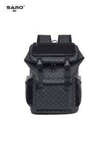 1pc Men Fashion Backpack, Casual Daypack With Printing, Large Capacity Travel Laptop Rucksack, Hiking Backpack With Zipper, PVC Black Bag, Gift For Men, Men's Accessories Laptop Bag For Men Office Bag - Black - View 6