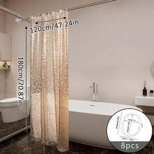 3D玫瑰金鹅卵石图案防水浴室浴帘套装，高端加厚浴帘，浴室隔断帘 - 玫瑰金 - 查看 5