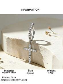 1pc Women's Fashion Luxurious Zirconia Cross Navel Piercing Ring, Suitable For Daily Wear, Party, Beach Holiday Outfits