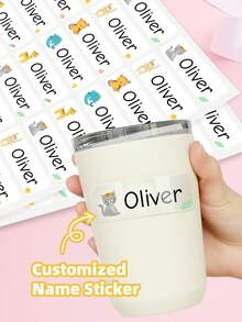 1-240pcs Personalized Name Labels - Transparent Labels, Waterproof & Oilproof Stickers, Custom Text Labels, Cute Pattern Labels, For Back To School, Lunch Boxes, Water Bottles, Backpacks, Gym Bags, School, Kindergarten, Daycare, Camp Essentials