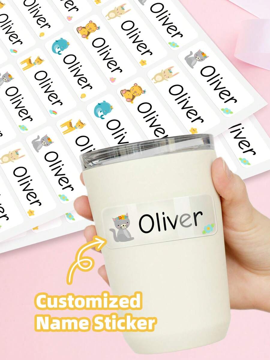 1-240pcs Personalized Name Labels - Transparent Labels, Waterproof & Oilproof Stickers, Custom Text Labels, Cute Pattern Labels, For Back To School, Lunch Boxes, Water Bottles, Backpacks, Gym Bags, School, Kindergarten, Daycare, Camp Essentials