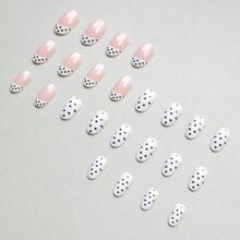 Oval-Shaped White And Black Dot Minimalist Nail Art, 24 Pieces, Detachable. - 1 - Xem 4
