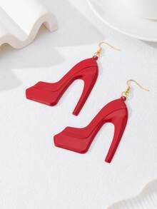 一对时尚彩绘高跟鞋装饰耳环，适合女士参加派对、聚会、日常佩戴，百搭礼物。 - 豹紋色 - 查看 3