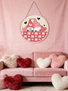 Valentine's Day Wooden Heart Gnome Sign, Round Holiday Door Ornament, Wall-Mountable Design, Suitable For Home, Patio, Living Room, And Bedroom Holiday Decor, Ideal Holiday Gift - Multicolor - View 6