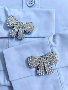 Set de 2 piezas de elegantes botones geométricos de cristal con lazo, set de botones para camisa, set de clips, set de gemelos de cristal a la moda, adecuado para decoración de esmoquin y vestido de boda - Multicolor - Ver 4