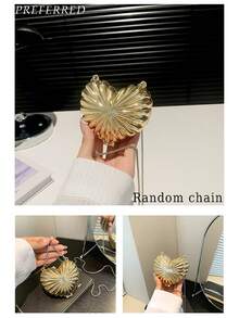 [⚡US Local Warehouse]Metal Zinc Alloy Heart-Shaped Mini Evening Bag, Women's Personalized Fashion Chain Lipstick Bag, Suitable For Valentine's Day, Party, Date Use As Shoulder Crossbody Bag, Coin Purse ,Wedding - 金色 - 查看 4